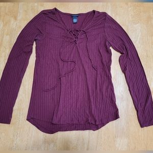 EUC Rue 21 maroon ribbed long sleeve top
